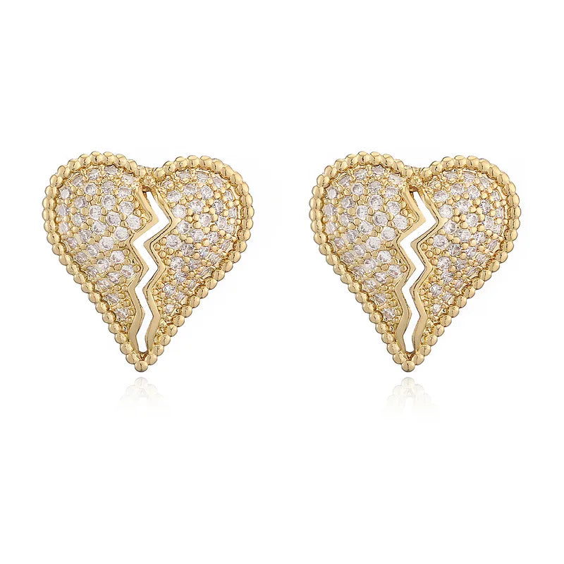 Elegant Copper Plated 18K Gold Zircon Heart Shaped Earrings For Women Simple Luxury Design Versatile Fashion Jewelry Accessories
