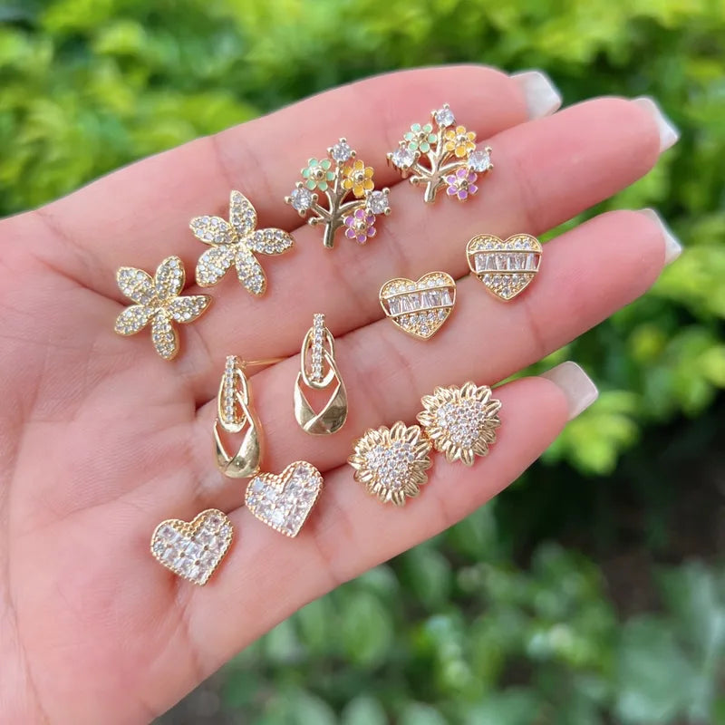 Elegant Fashion Pearl Flower Stud Earrings Copper Plated 18K Gold Embedded Zirconia Luxury Ladies Jewelry Accessories