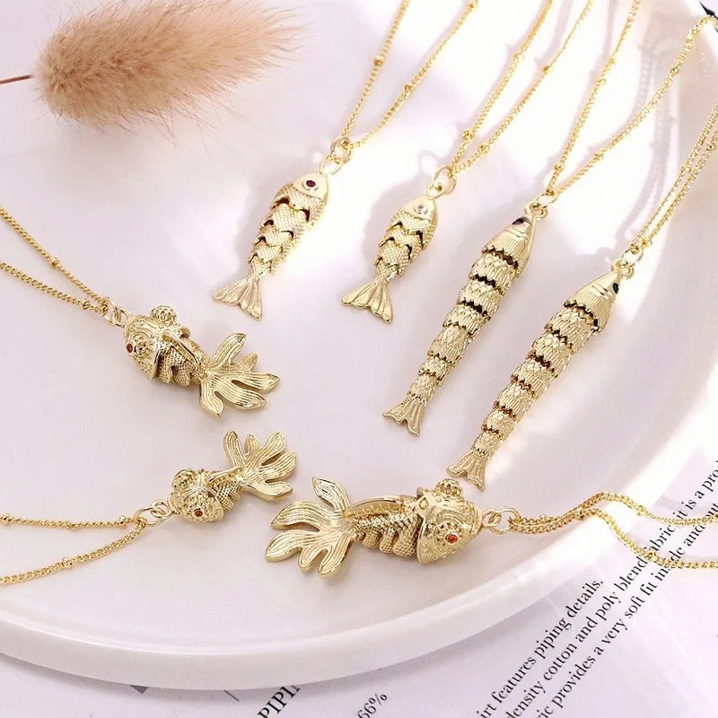 Elegant Fashionable Gold Fish Necklace Versatile Golden Color Lobster Clasp Pendant Necklace For Women Beach Holiday Travel