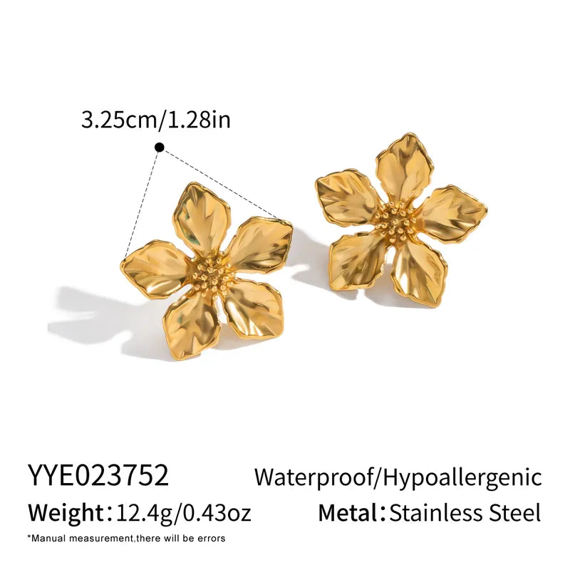Elegant Floral Stainless Steel Earrings Fashionable Luxury Women's Accessories Butterfly Cap Ear Studs Polished Surface