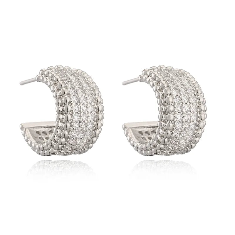 Elegant Geometric Copper Plated Zirconia Stud Earrings For Women Fashionable Retro Simple Style Suitable For Daily Use And Selfie