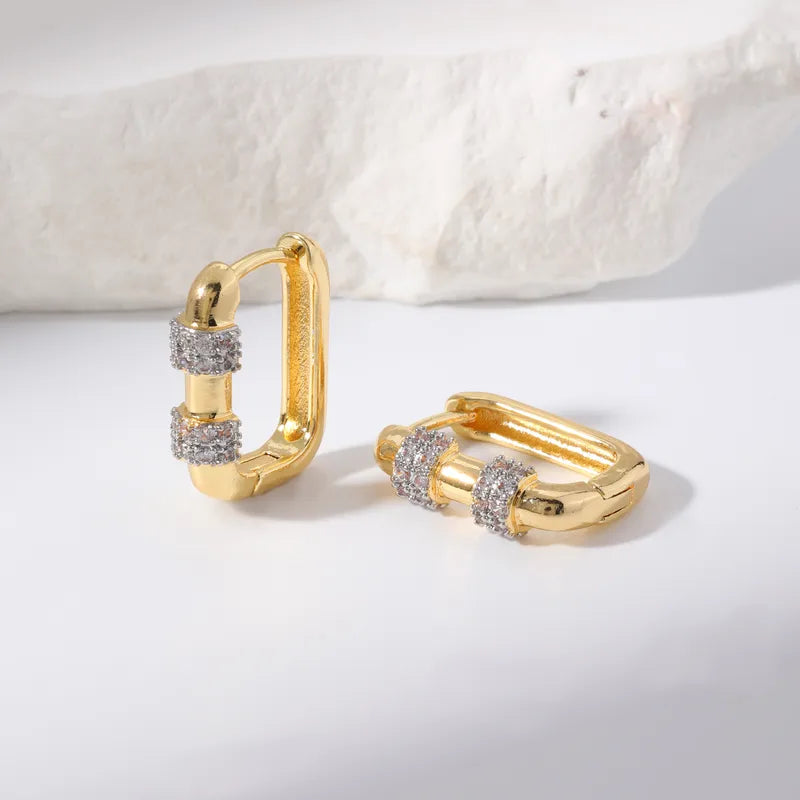 Elegant Geometric Square Round Corner Zircon Copper Earrings Birthday Gift Neutral Cute Style Daily Accessory Unisex Copper Material