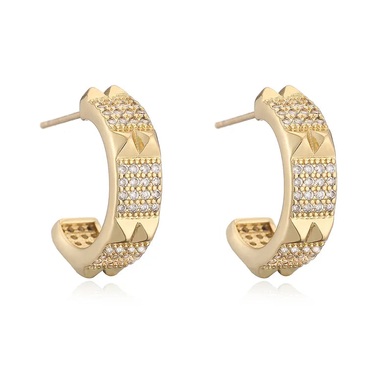 Elegant Geometric Women's Earrings Copper Plated 18K Gold Zirconia Fashionable Luxury Minimalist Commute Suitable All Seasons