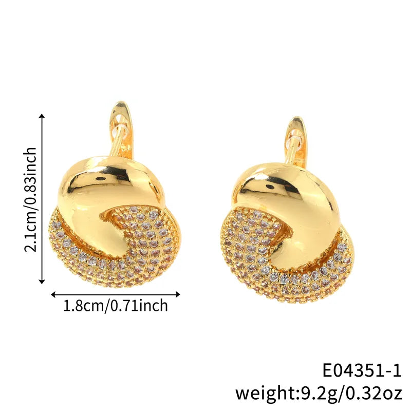 Elegant Geometric Woven Copper Earrings Micro-Set Zirconium Stone Birthday Gift Neutral Cute Style Daily Accessory Copper Material