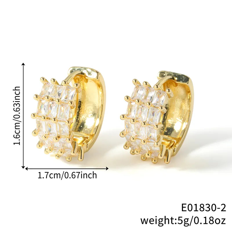 Elegant Geometric Zirconia Studs Copper Earrings Polished Birthday Gift For Women Neutral Cute Style Daily Accessory