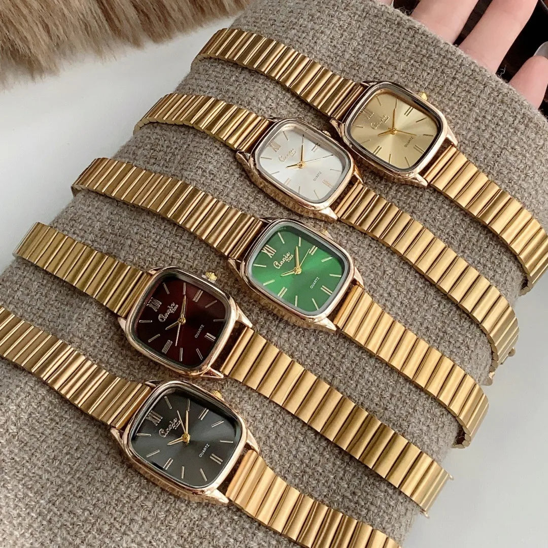 Elegant Minimalist Gold Bamboo Node Stainless Steel Band Women's Watch For Business Square Display Quartz Movement