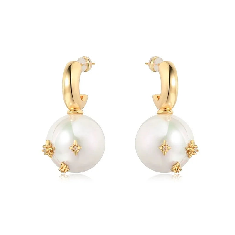 Elegant Pearl Stud Earrings Women's Fashion Starburst Shiny Colorful Silver Needle High-End Sensation Ear Jewelry Accessories