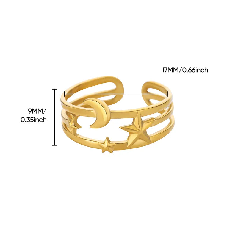 Elegant Romantic Moon Star Zirconia Shiny Ring For Men And Women Stainless Steel Leaf Geometry Mosaic Daily Wear Luxury Jewelry Accessories