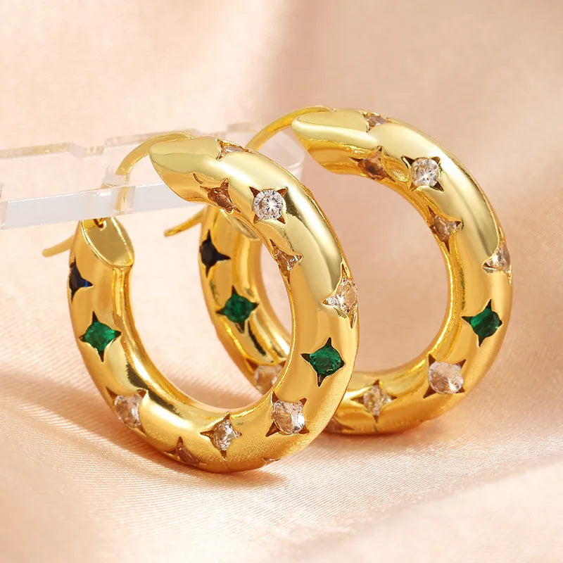 Elegant Simple Colorful Zirconia 18K Ear Cuff Fashionable Diamond Embedded Earrings Luxury Sensation