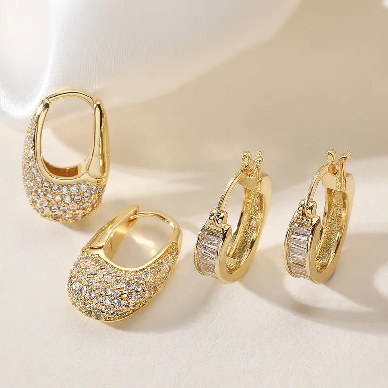 Elegant Simple Luxury Copper Plated 18K Gold Zirconia Women's Earrings Versatile Geometric Pattern Daily Selfie Shopping