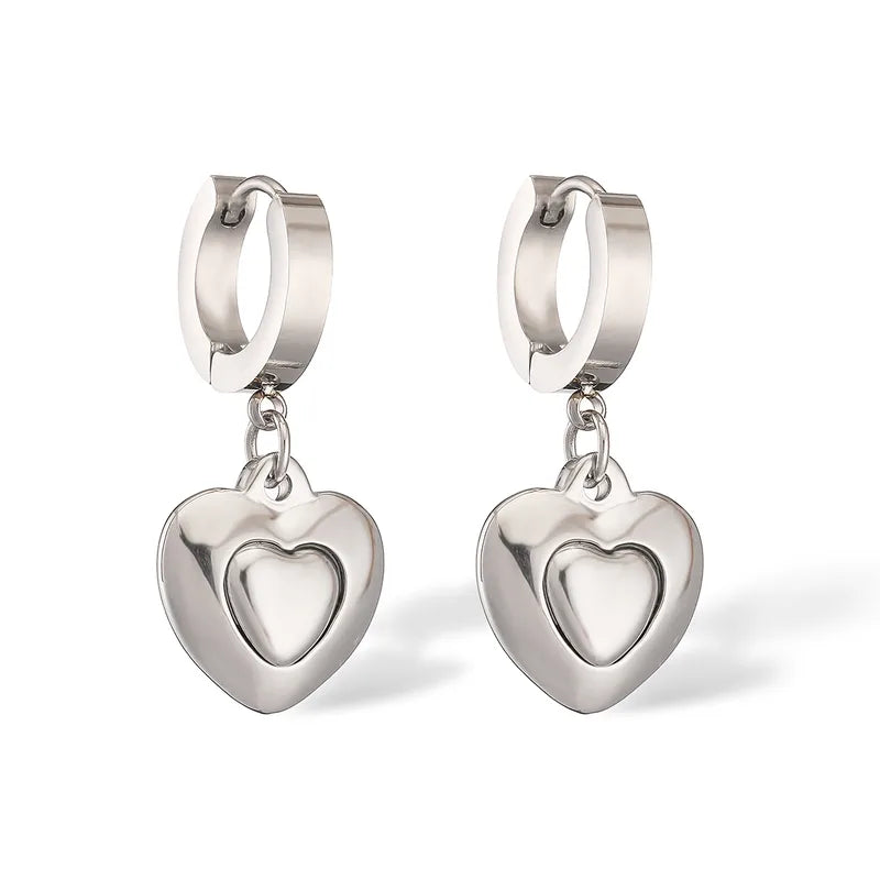 Elegant Stainless Steel 18K Gold Plated Heart Shaped Earrings For Women Commute Versatile Daily Matched Simple Luxury Style