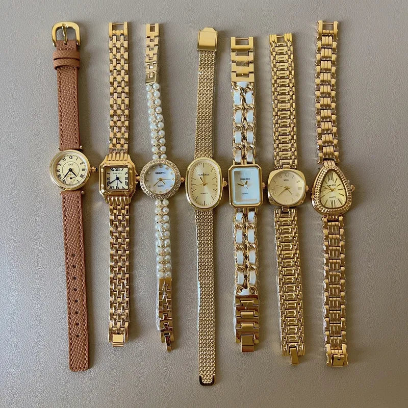 Elegant Vintage Gold Strap Women's Watch Luxury Minimalist High-end Quality Middle-aged Fashion Quartz Wristwatch
