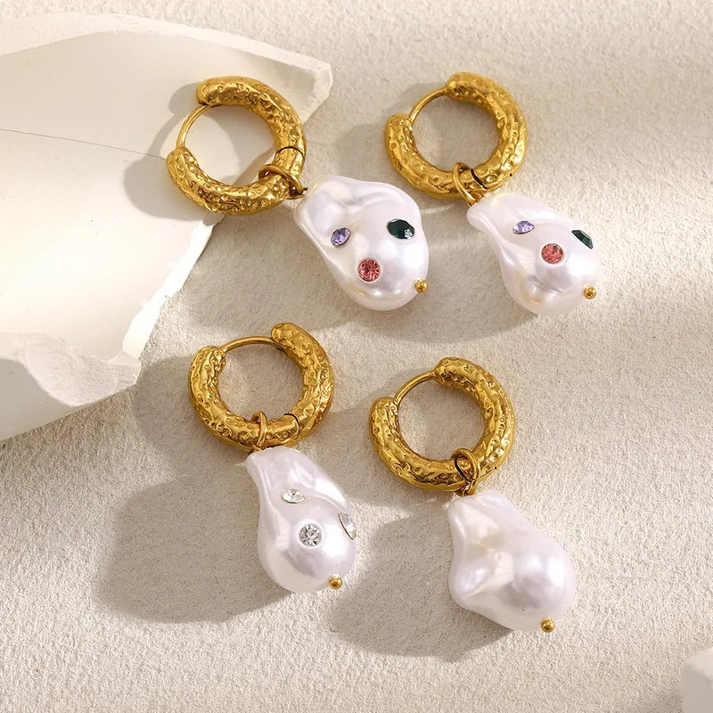 Exaggerated Vintage Pearl Earrings Stainless Steel Plated 18K Gold Baroque Imitation Pearl Oversize Luxury Women's Jewelry