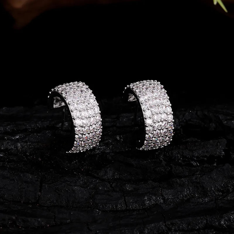 Exquisite C-Shaped Zircon Earrings Women's Elegant Silver Flashing High-End Sensation Versatile Lightweight Luxury Geometric Pattern Copper