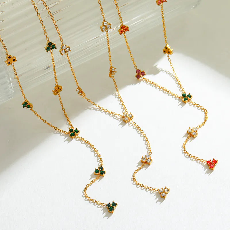 Exquisite Small Gold Plated 18K Zircon Flower Pendant Necklace Stainless Steel Elegant Cute Romantic Simple Artistic Style