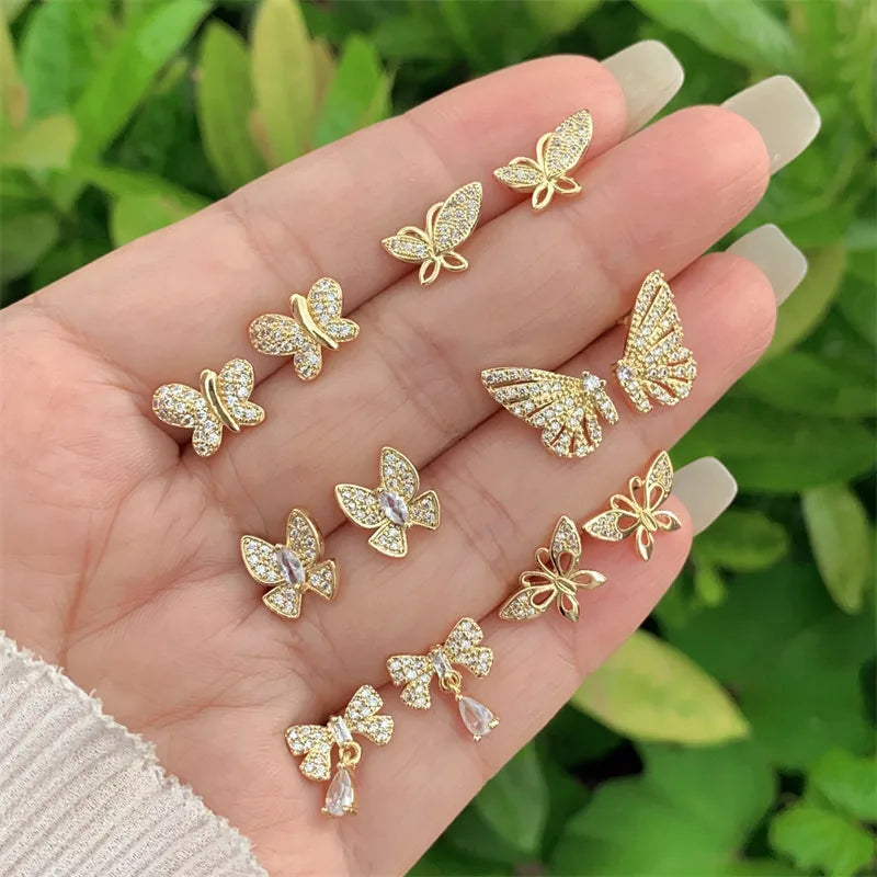 Fashionable Butterfly Wings Ring Style Earrings Copper Plated With Full Of Diamonds Zirconia New Design For Ladies Daily Wear Gift