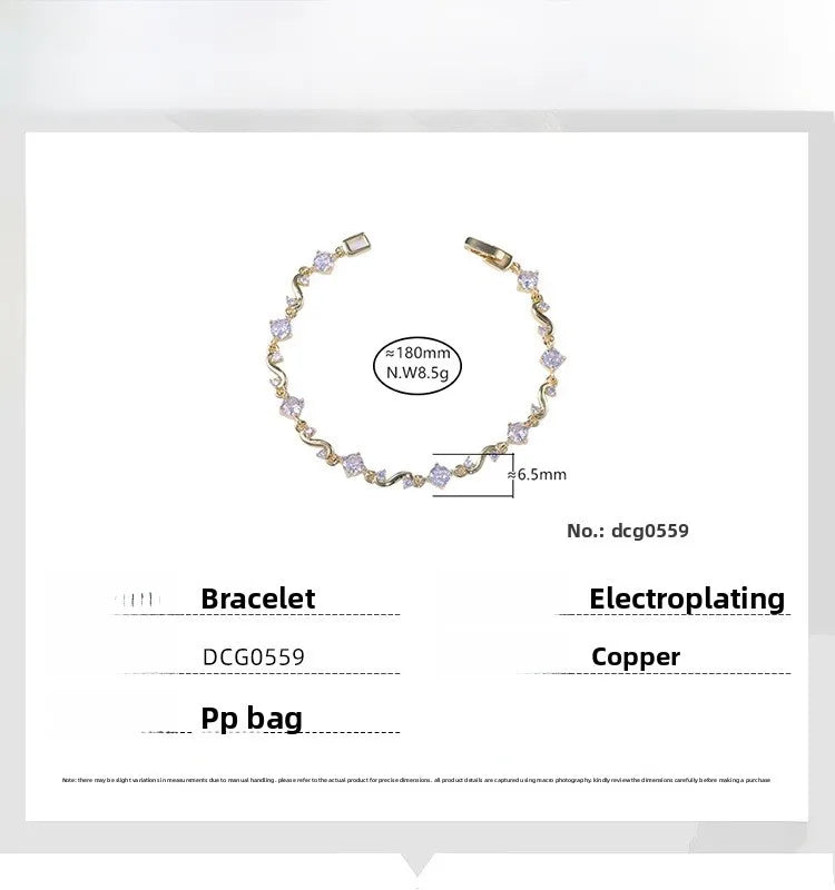 Fashionable Colorful Zirconia Bracelet Copper Inlaid Simple Design Geometric Pattern Bohemian Style Women's Jewelry Accessory