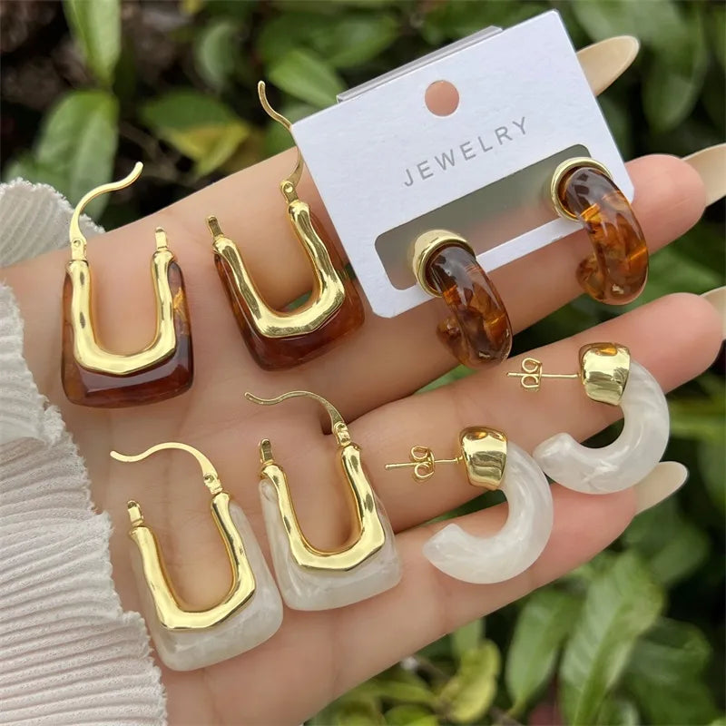 Fashionable Copper-Plated 18K Gold Acrylic Earrings Multiple Styles For Women Daily Wear Gift Elegant Vintage Inlaid Flowers