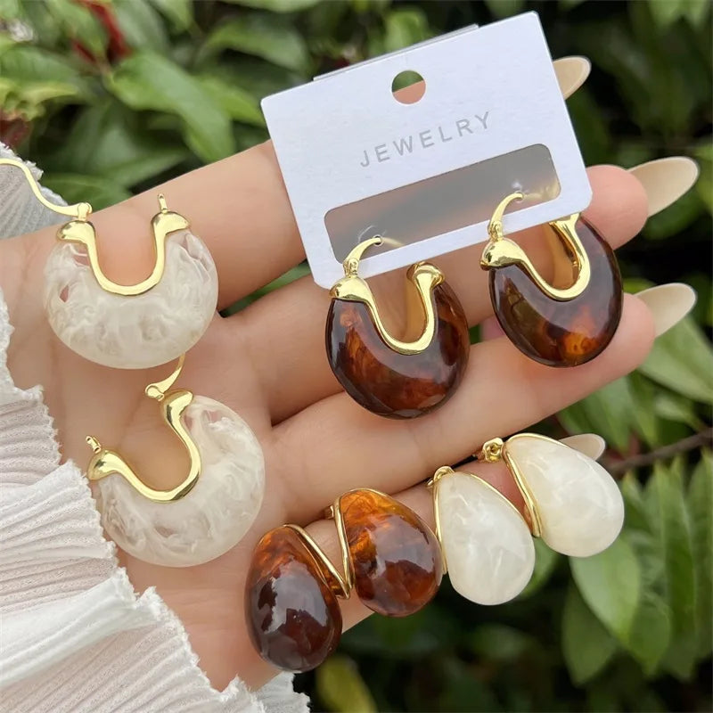 Fashionable Copper-Plated 18K Gold U-Shaped Acrylic Earrings Multiple Styles For Women Daily Wear Gift Elegant Vintage