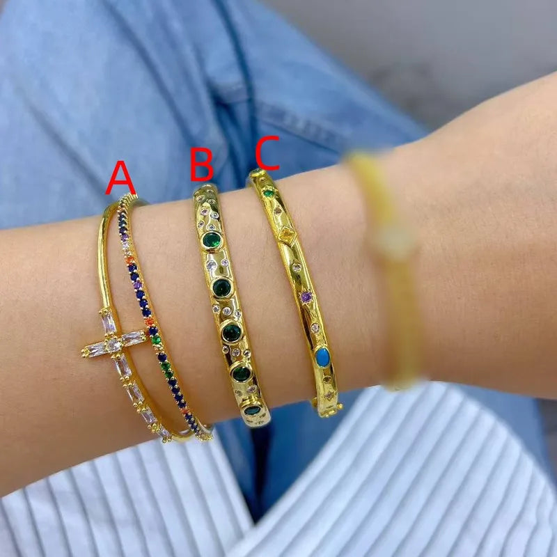 Fashionable Electroplated Zircon Cross Round Square Bracelet Color Retention Handmade Polished Jewelry For Casual Daily Party Women Copper