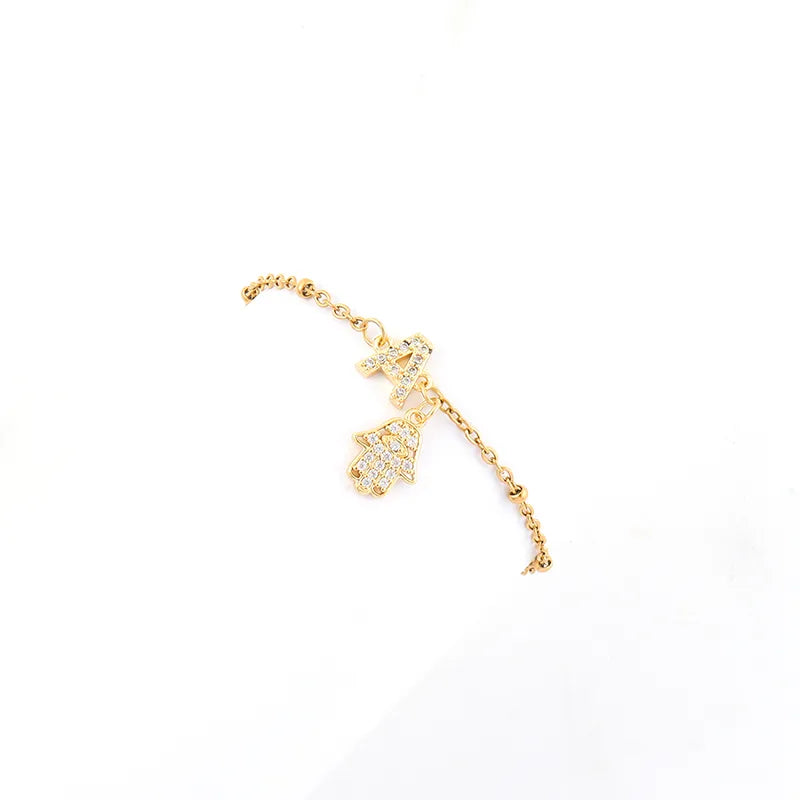 Fashionable Gold Plated Micro-Set Zircon Palm Letter Stainless Steel Beads Chain Women's Bracelet Elegant Simple Classic Style