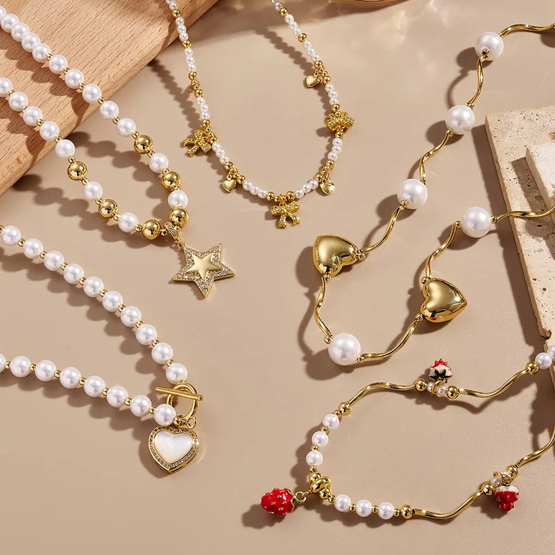 Fashionable Micro-Set Zircon Heart And Star Cherry And Butterfly Knot Necklace Handmade Polished Dipped Oil