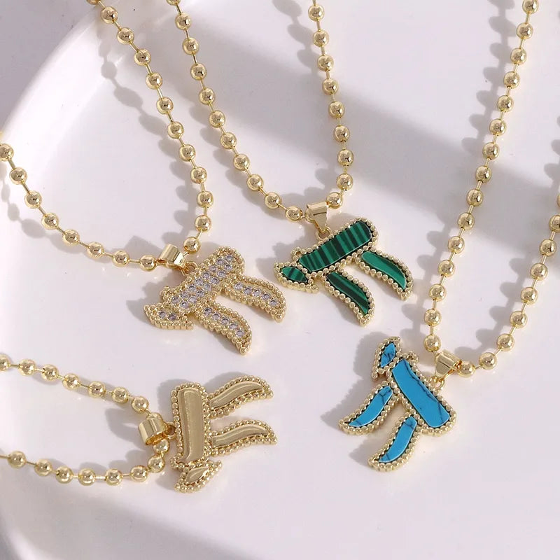Fashionable Minimalist Micro-Set Zircon Hebrew Letter Pendant Necklace Classic Personality Women's Accessory Gold Plated Copper