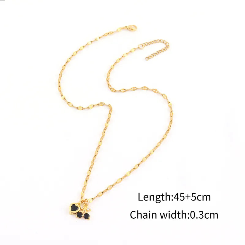 Fashionable Minimalist Multi-Color Heart Cherry Pendant Gold Stainless Steel Lip Chain Women's Necklace Elegant Classic Style