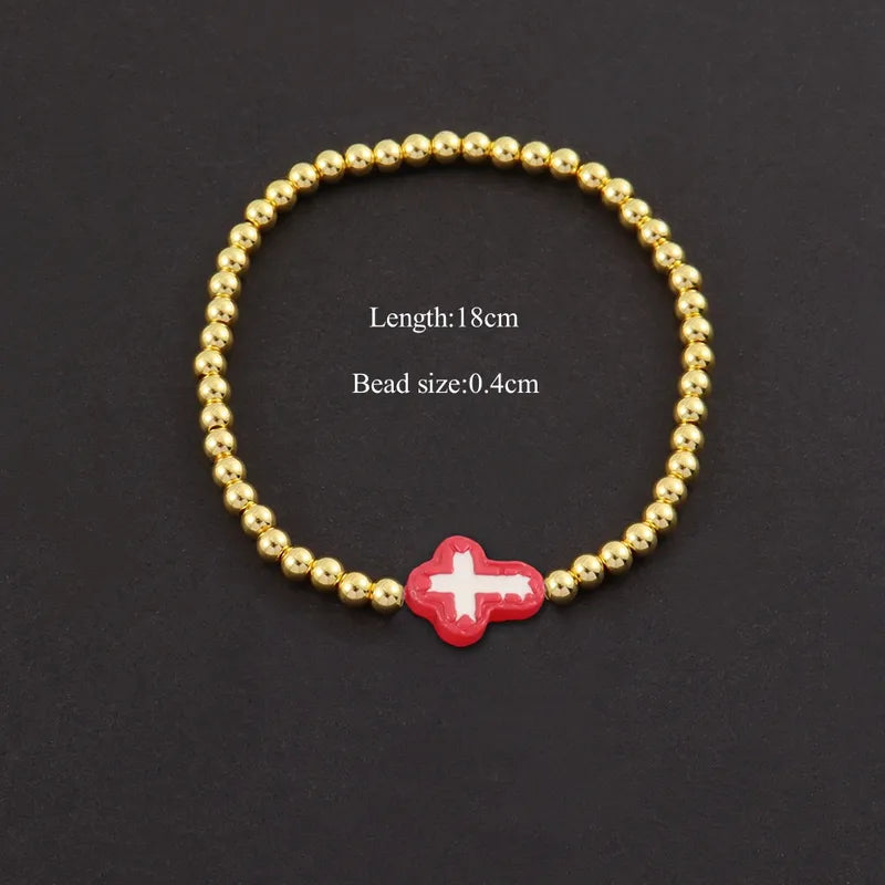 Fashionable Multi-Color Cross Beaded Bracelet Gold Copper Beads Women's Handwear Elegant Simple Classic Style Everyday Date