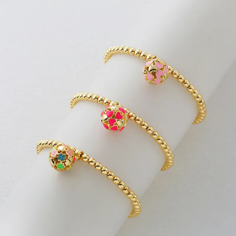 Fashionable Personality Ins Love Heart Hollow Out Colorful Drip Oil Round Ball Pendant Women's Design Versatile Hand Bracelet