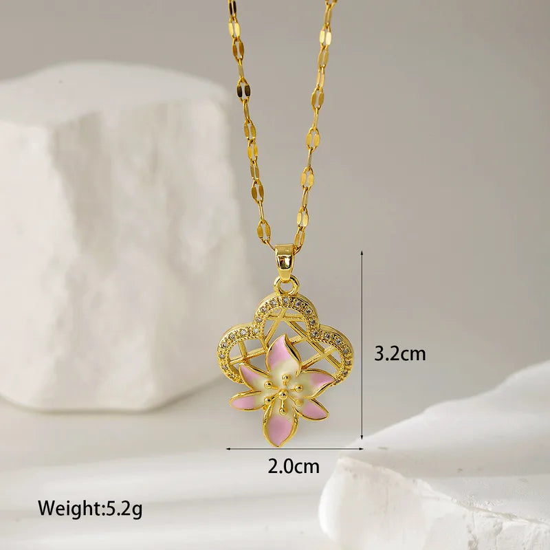 Fashionable Titanium Steel Flower Zircon Necklace Women's Simple Design Elegant Dainty Lockbone Chain Jewelry Accessory
