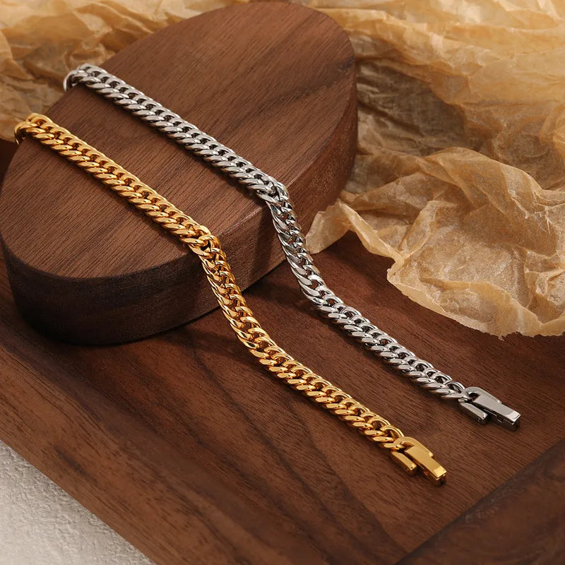 Fashionable Unique Titanium Steel Cuban Link Bracelet Round Polished Jewelry Buckle Punk Personality High-End Feelings Hand Jewelry