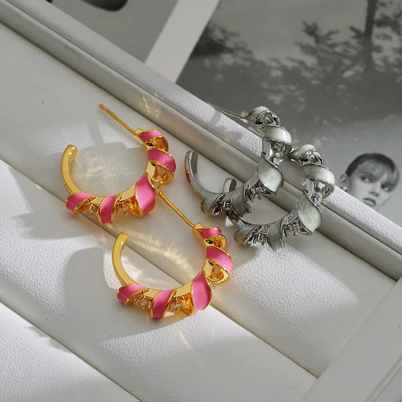 Fashionable Women's Earrings Elegant Atmosphere Copper Plated Real Gold Wrapped Zirconia Stones Versatile For Office And Date