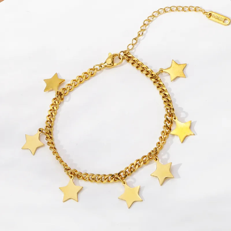 Five-Pointed Star Pendant Tassel Necklace Women's Simple Versatile Personality Stainless Steel Bracelet Ankle Chain Star Jewelry