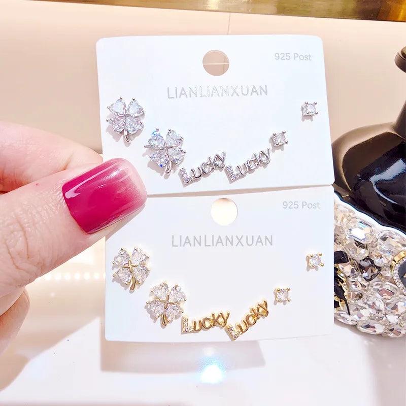 Four-leaf Clover Diamond Inlaid Earrings 925 Sterling Silver 925 Simple Women's Jewelry Elegant