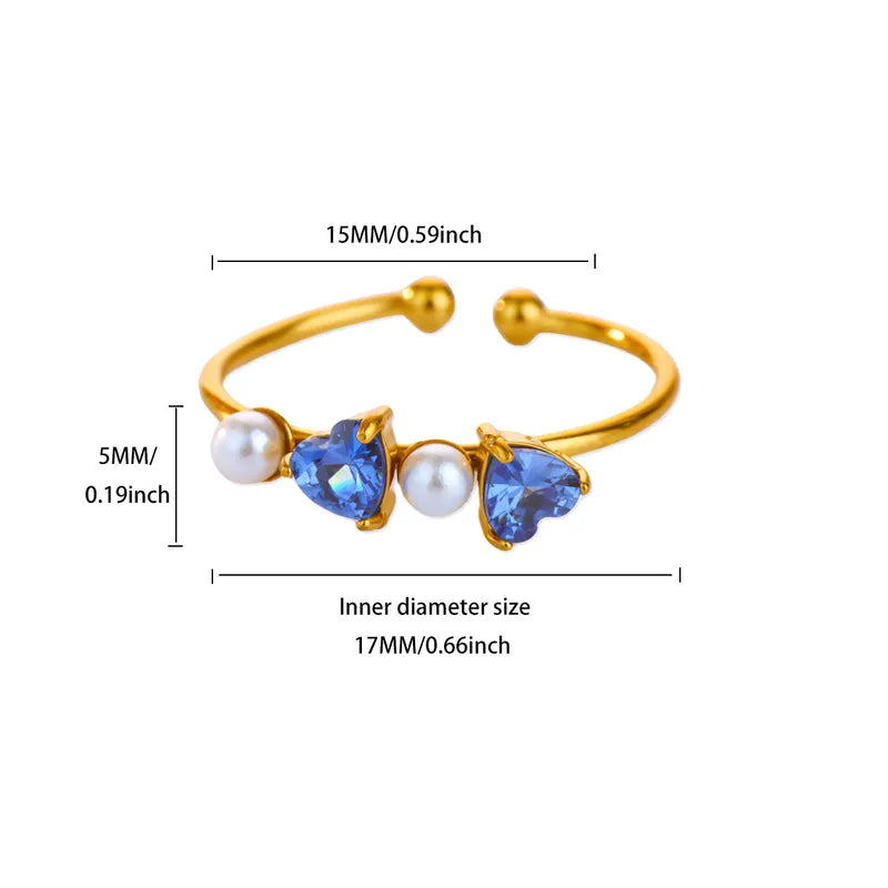 French Fine Style Ring Women's Fashion Ins Style 18K Pearl Opening Heart-Shaped Zircon Fashion Gemstone Ring
