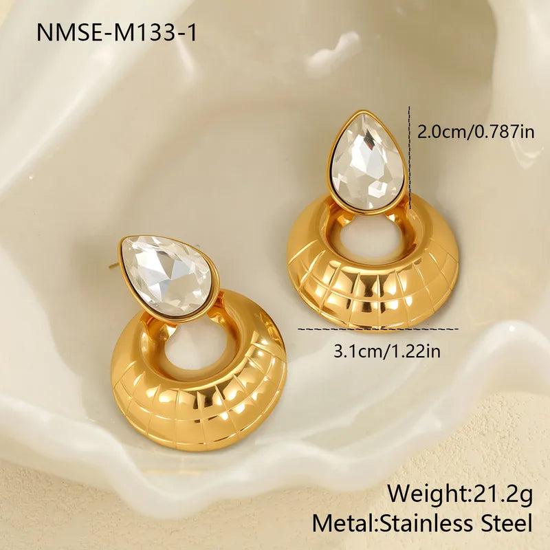 French Style Zircon Water Drop Earrings For Women, Unique Design, Non-Fading, Vacuum Electroplated (Fired)