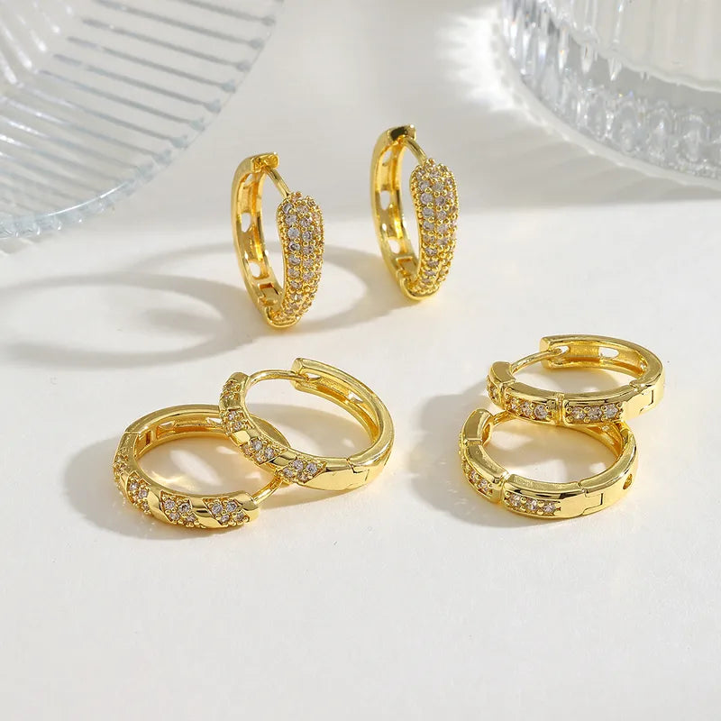 Geometric Copper Plated Imitation Gold Stud Earrings With Embedded Zirconia Elegant Simple Fashion For Women Suitable For All Seasons