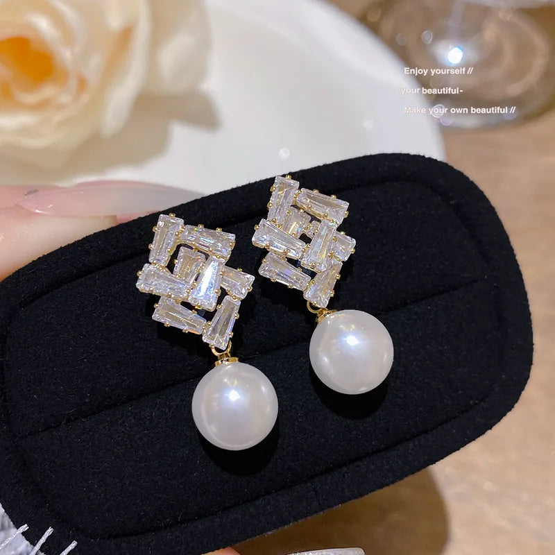 Geometric Pearl Earrings Style 925 Silver Jewelry Simple Accessories Suitable For Women