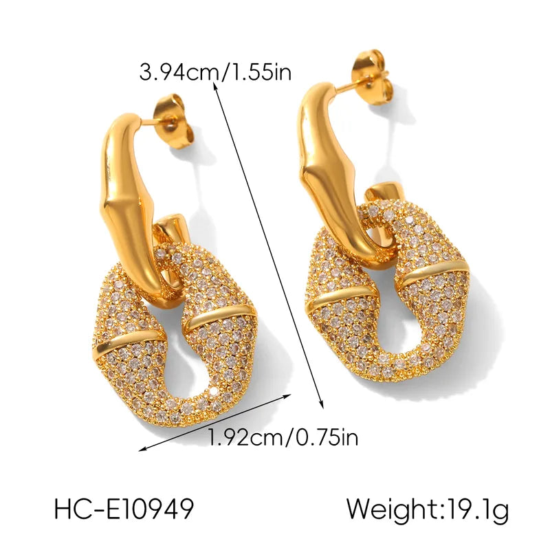 Gold And Silver Color Matching 304 Stainless Steel Inlaid Zircon 8-Shaped Bamboo C-Shaped Earrings 18K Gold Plated Women's Earrings Vacuum Electroplating