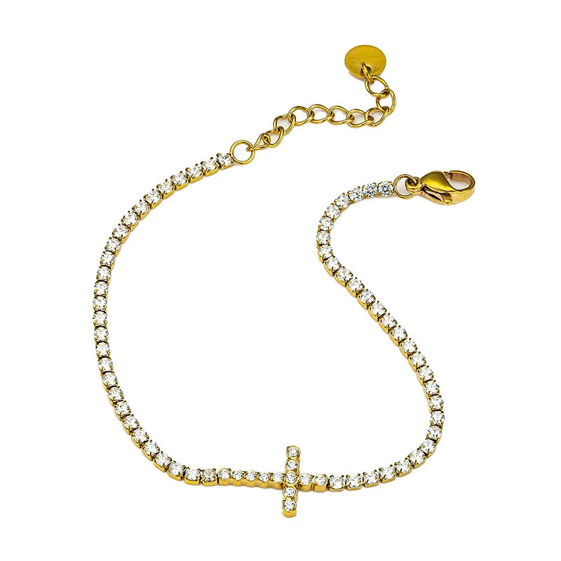 Gold Gold-Plated Zircon Cross Bracelet For Women Simple Titanium Steel Geometric Anniversary Celebration