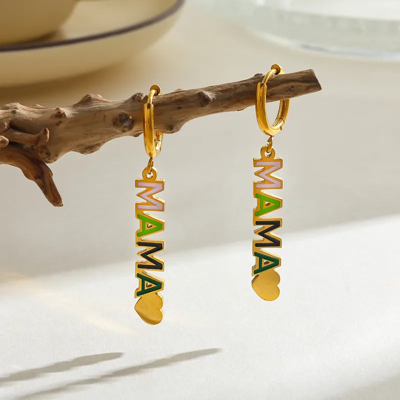 Gold Plated Stainless Steel Heart Letter Stud Earrings Unisex Casual Romantic Artistic Commuting Style Jewelry Accessories