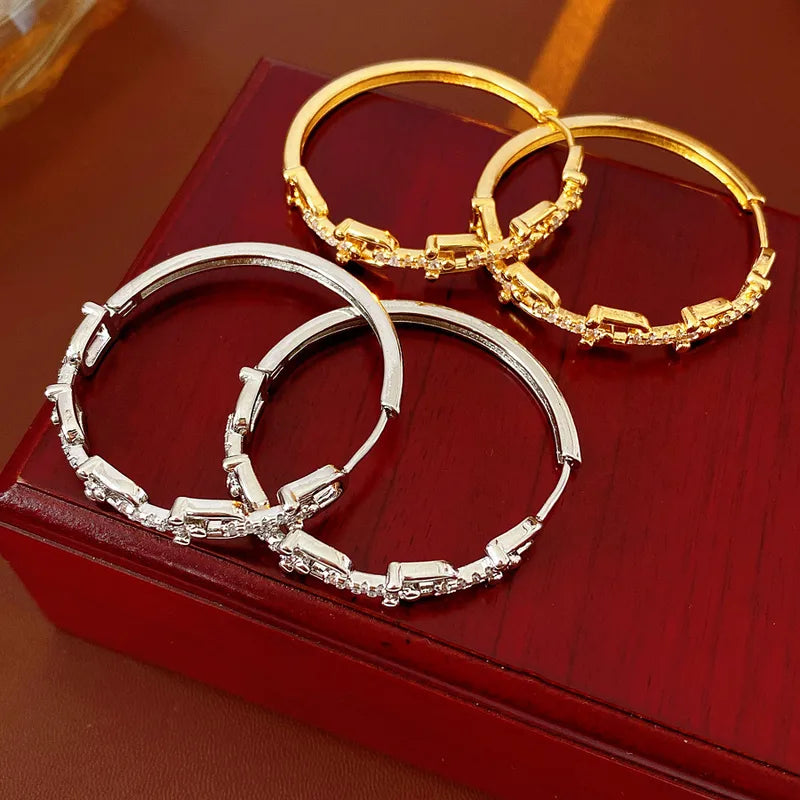 Gold Plated Zircon U-Shaped Splicing Earrings Fashionable Minimalist Style Lightweight Luxury Feel Exaggerated Ear Jewelry