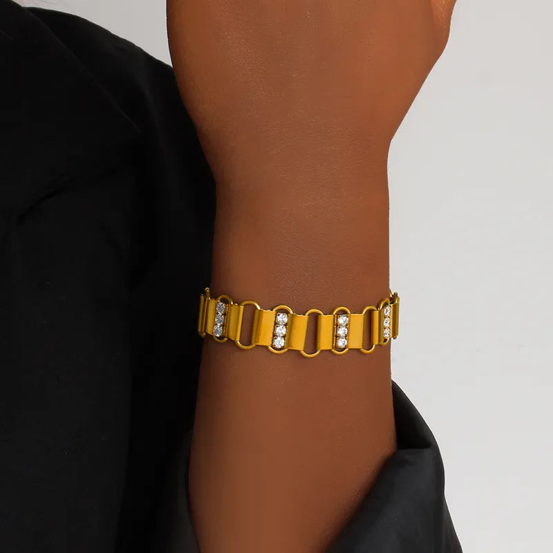 Gold Titanium-plated Steel Zircon Women's Bracelet Geometric Inlaid Bracelet Adjustable Clasp