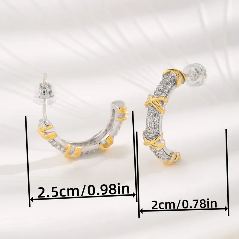 High-Quality Fashion Plated Platinum Zircon Copper Ladies Earrings Crossed Lines Elegant Daily Wear Gift For Women