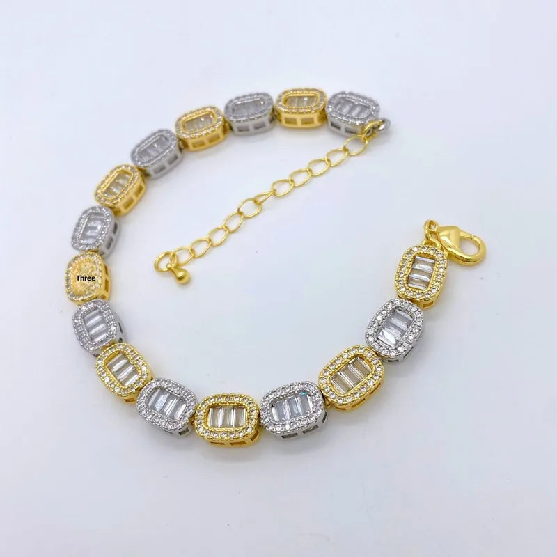 Infinite Geometric Diamond Embedded Zircon Creative Bracelet Fashionable OL Style Women's Copper Bracelet