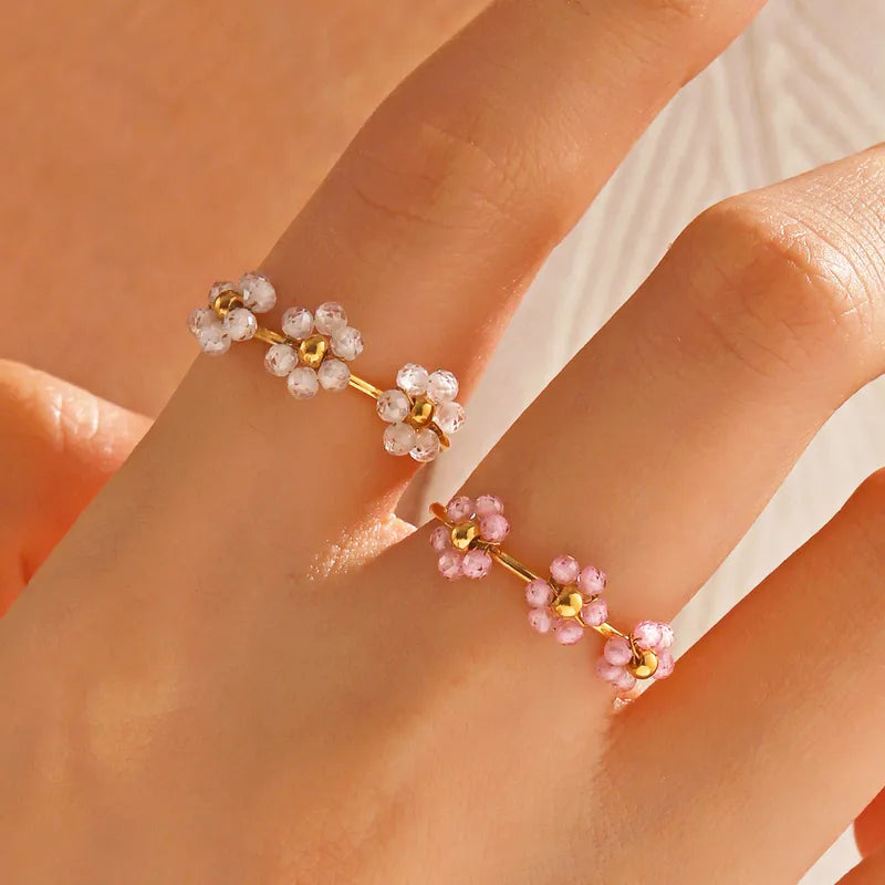 Ion Plating (IP) 18K Gold Plated Flower 304 Stainless Steel IG Style Sweet Waterproof Non Tarnish Open Rings