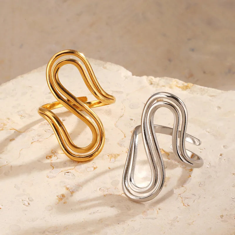Ion Plating (IP) 18K Gold Plated Lines 304 Stainless Steel Casual Cute Simple Style Waterproof Non Tarnish Open Rings