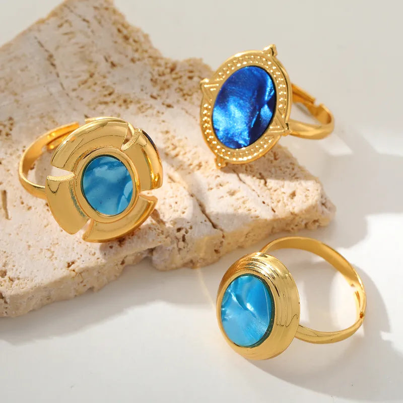 Ion Plating (IP) Real Gold Plated 18K Gold Geometric 304 Stainless Steel Cute Basic Simple Style Waterproof Non Tarnish Rings