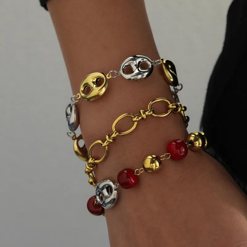 Irregular Geometric Vacuum Plating (In Furnace) 18K Real Gold Plated 303 Stainless Steel No Inlay Material Plated Lobster Clasp Handmade Chain Bracelet For Women